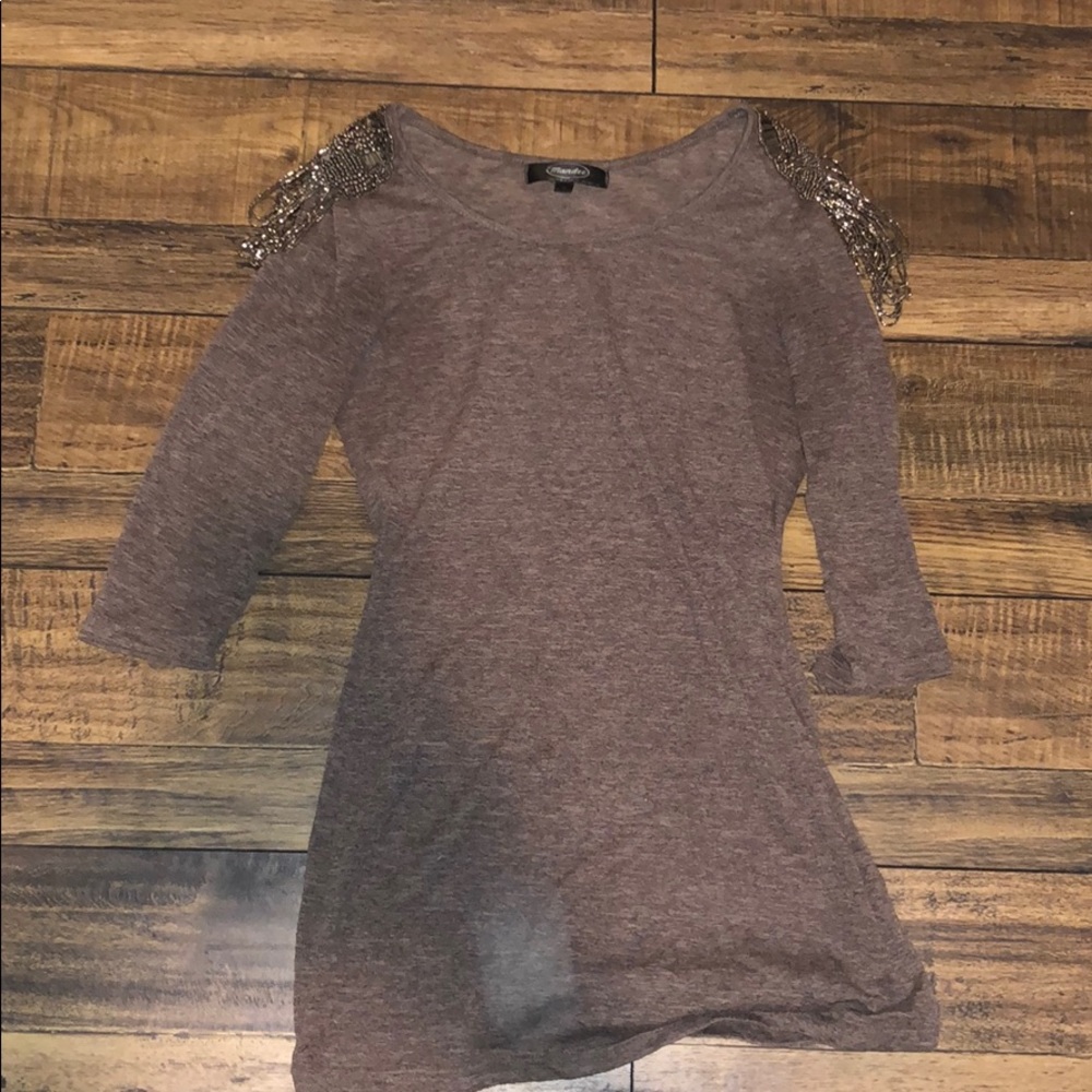 Brown top with silver shoulder detail